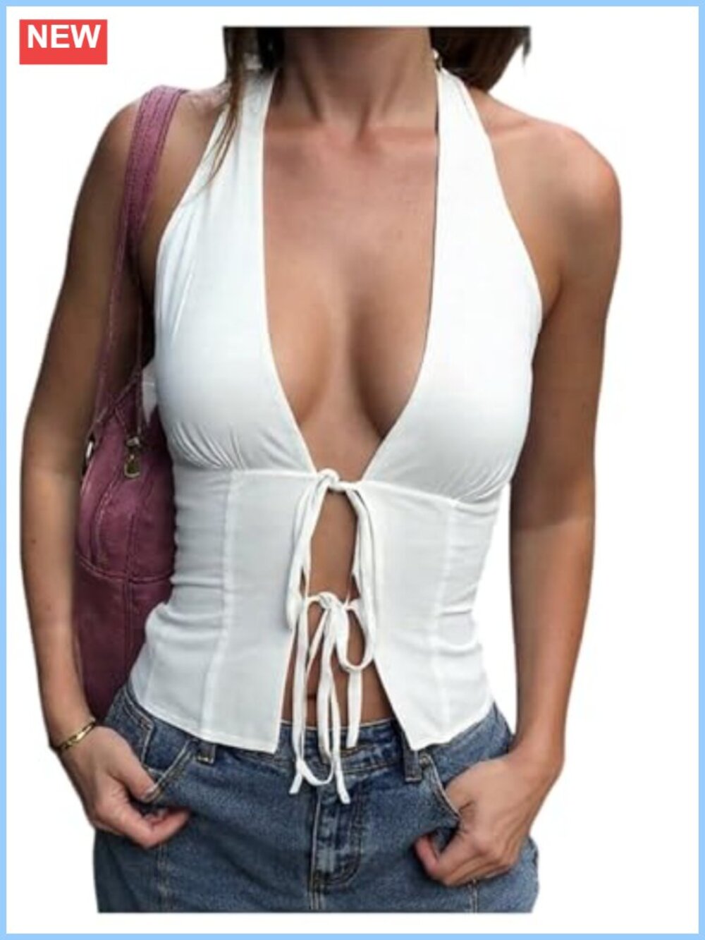 Women's Halter Bow Tie Front Backless Sleeveless Tank Top Going Out